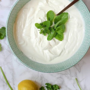 a bowl of yogurt with a spoon in it